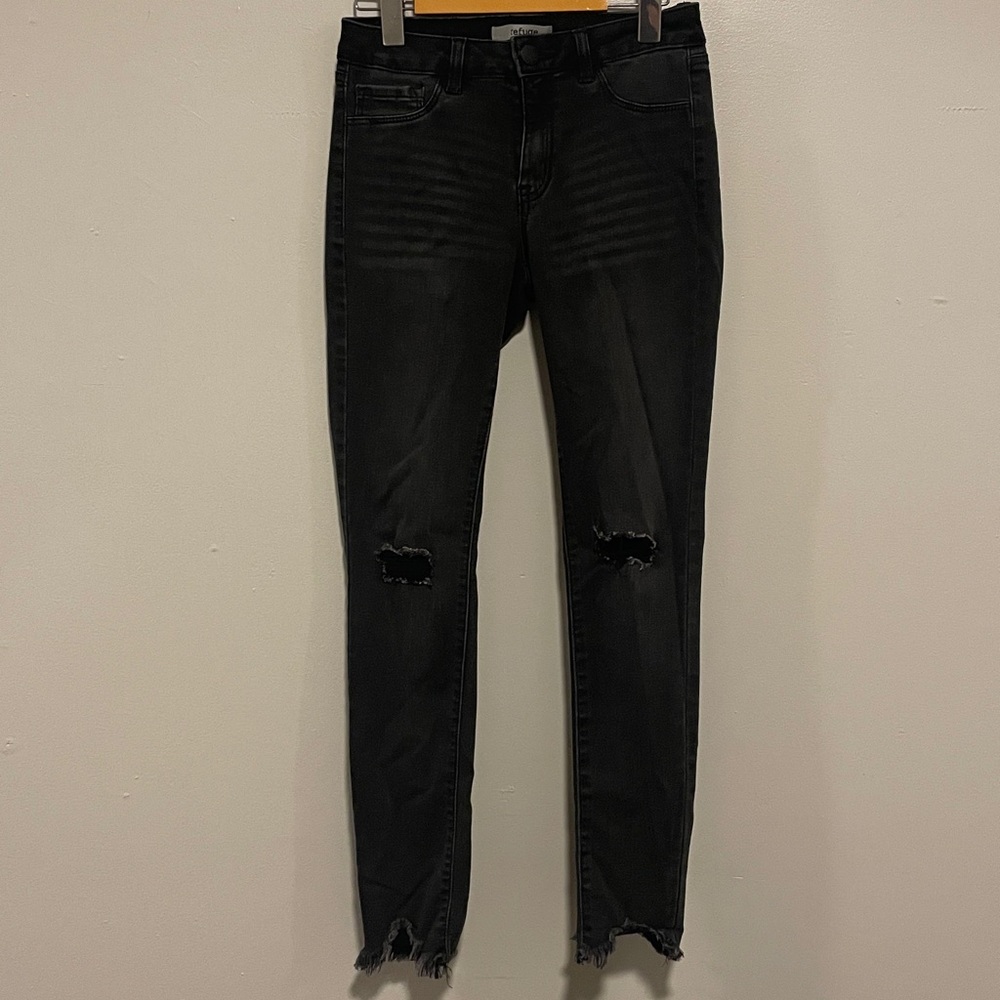 Refuge Distressed Black Skinny Jeans Raw Hem Size 4
